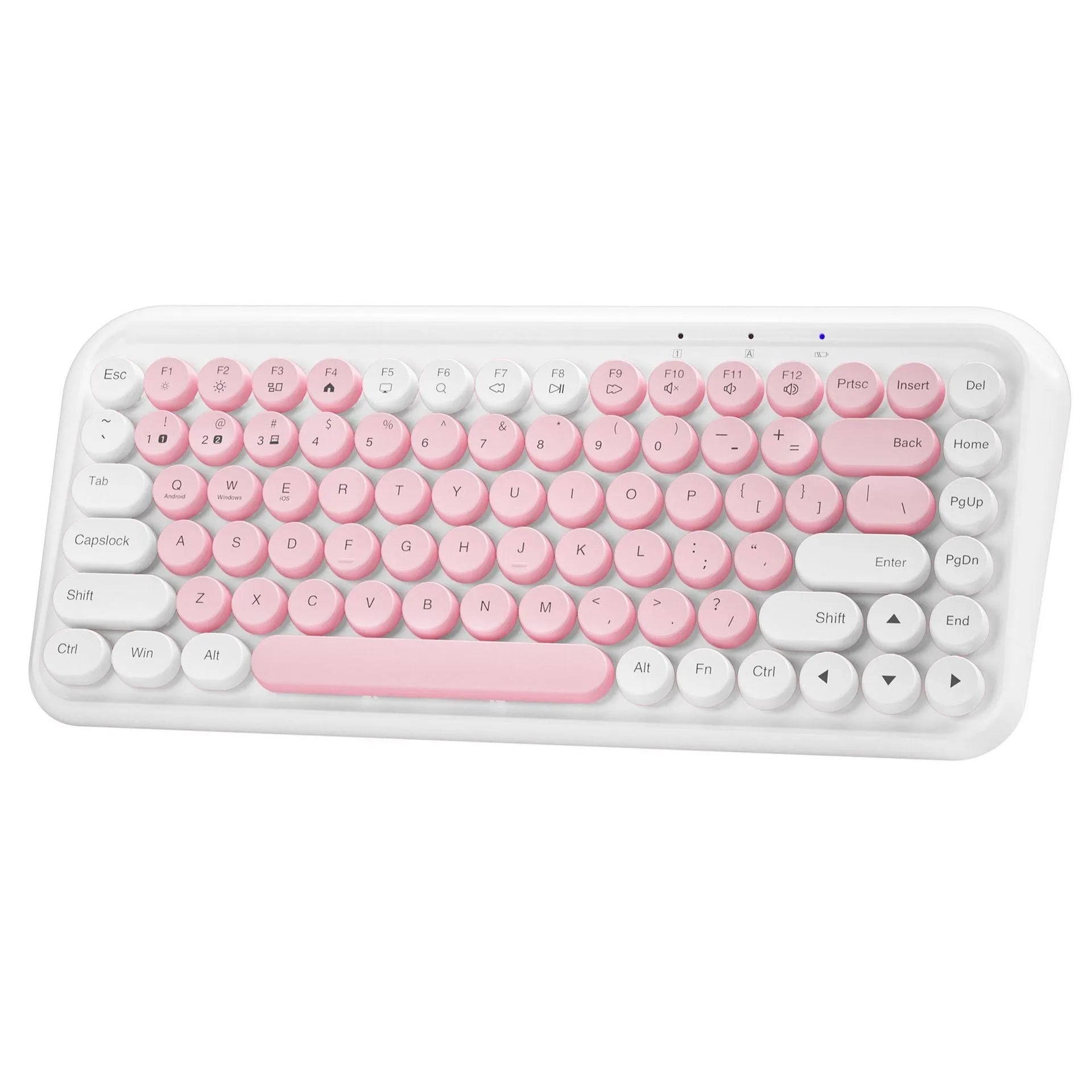 Pink wireless Bluetooth keyboard with 84 keys and compact portable design