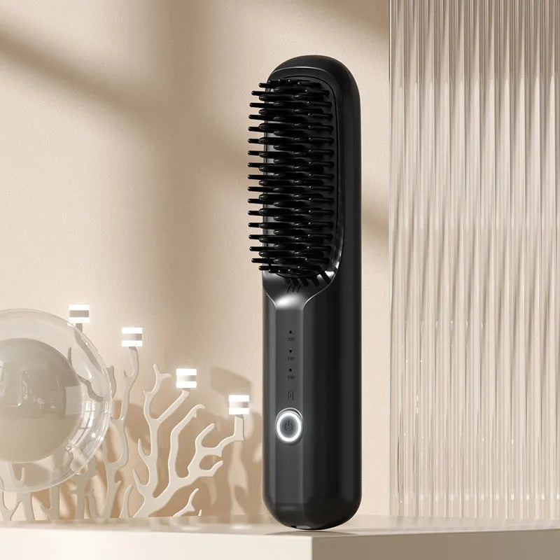 Wireless ionic straightening comb in beige colour with Type-C charging port