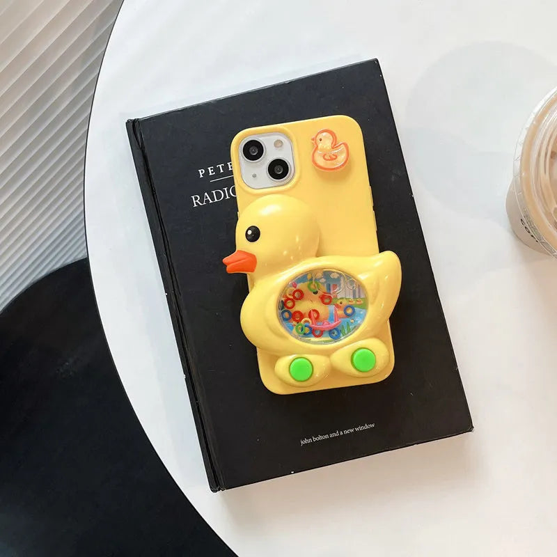 Yellow silicone iPhone case with 3D quicksand yellow duck design for anti drop protection