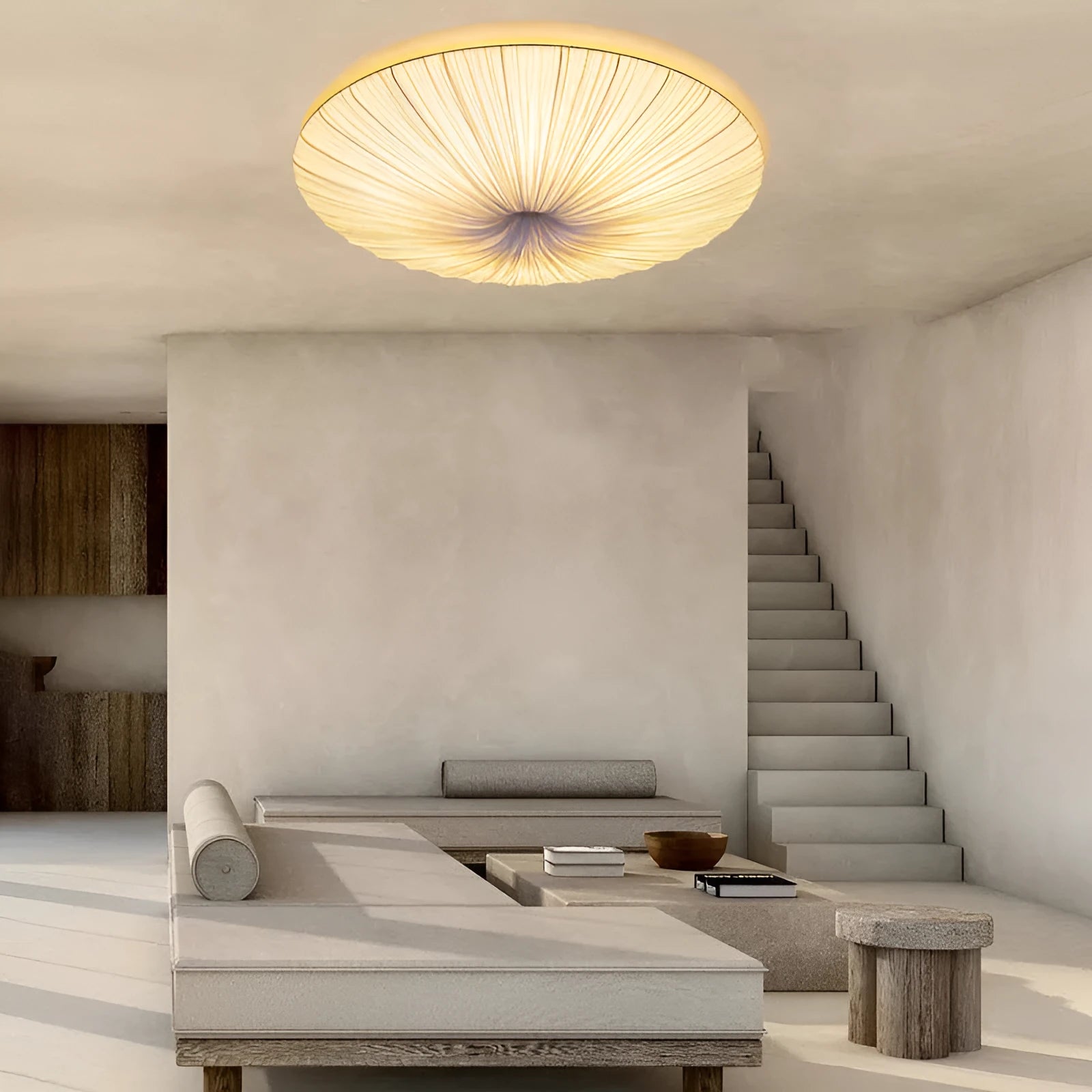 New Chinese minimalist bedroom chandelier with beige fabric shade, alloy frame, 50cm diameter option, Japanese style ceiling light