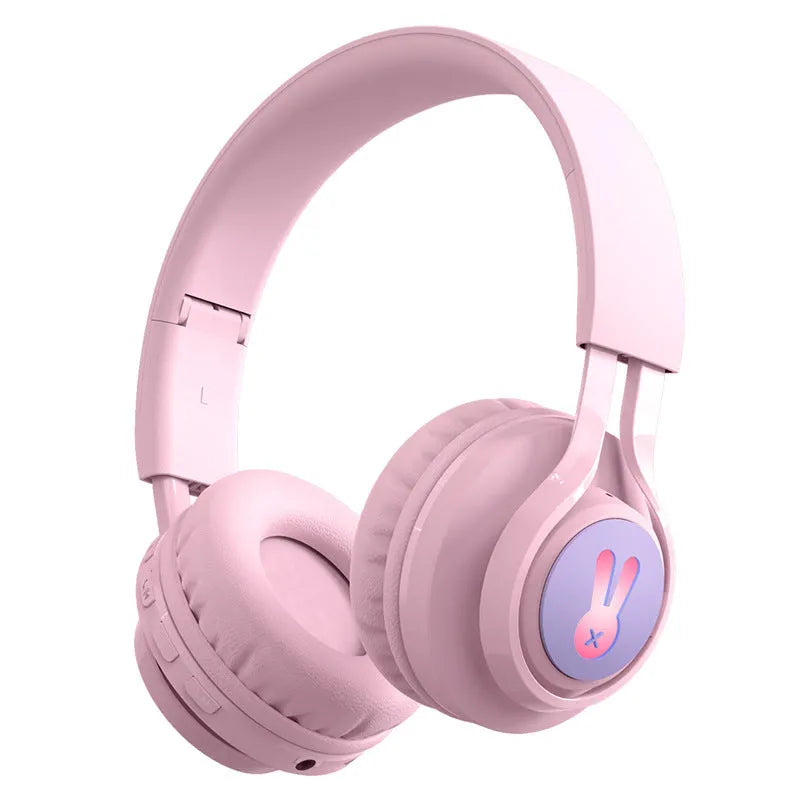 Wireless children's headphones with RGB lights in bunny pink colour
