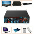 Black Bluetooth power amplifier with dual 220V/12V operation for home and car audio systems