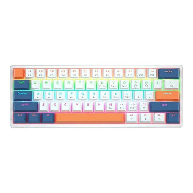 Small 61-key mechanical keyboard with wired USB connection and hot-swappable switches