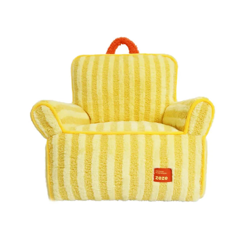 Striped soft velvet pet bed for dogs with plush fabric construction in orange, purple and yellow colour options