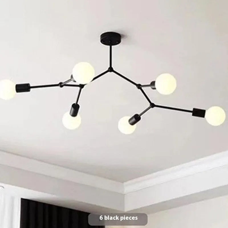 Iron chandelier ceiling lamp in Nordic style with multiple head options
