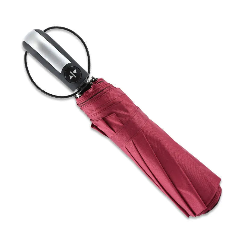Large black business umbrella with steel frame and automatic opening mechanism