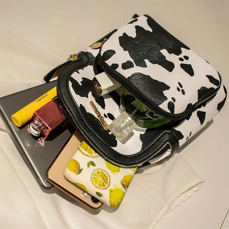 Girls small backpack PU leather Korean style with three-dimensional outer pocket in snake white colour