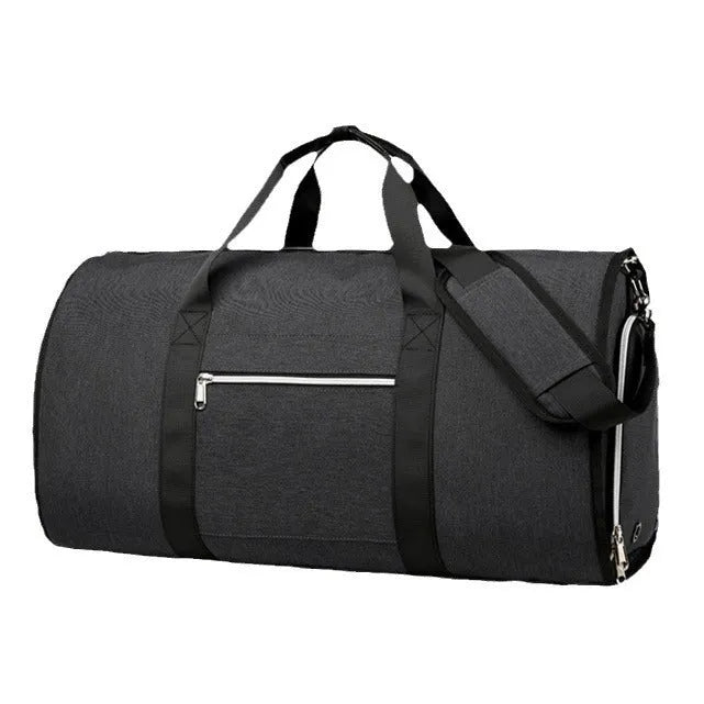 Oxford cloth sports bag in grey colour showing main compartment and separate dry-wet section.