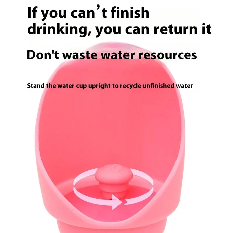 A folded flat and an unfolded pink silicone pet water bowl showing its collapsible design for portable use.