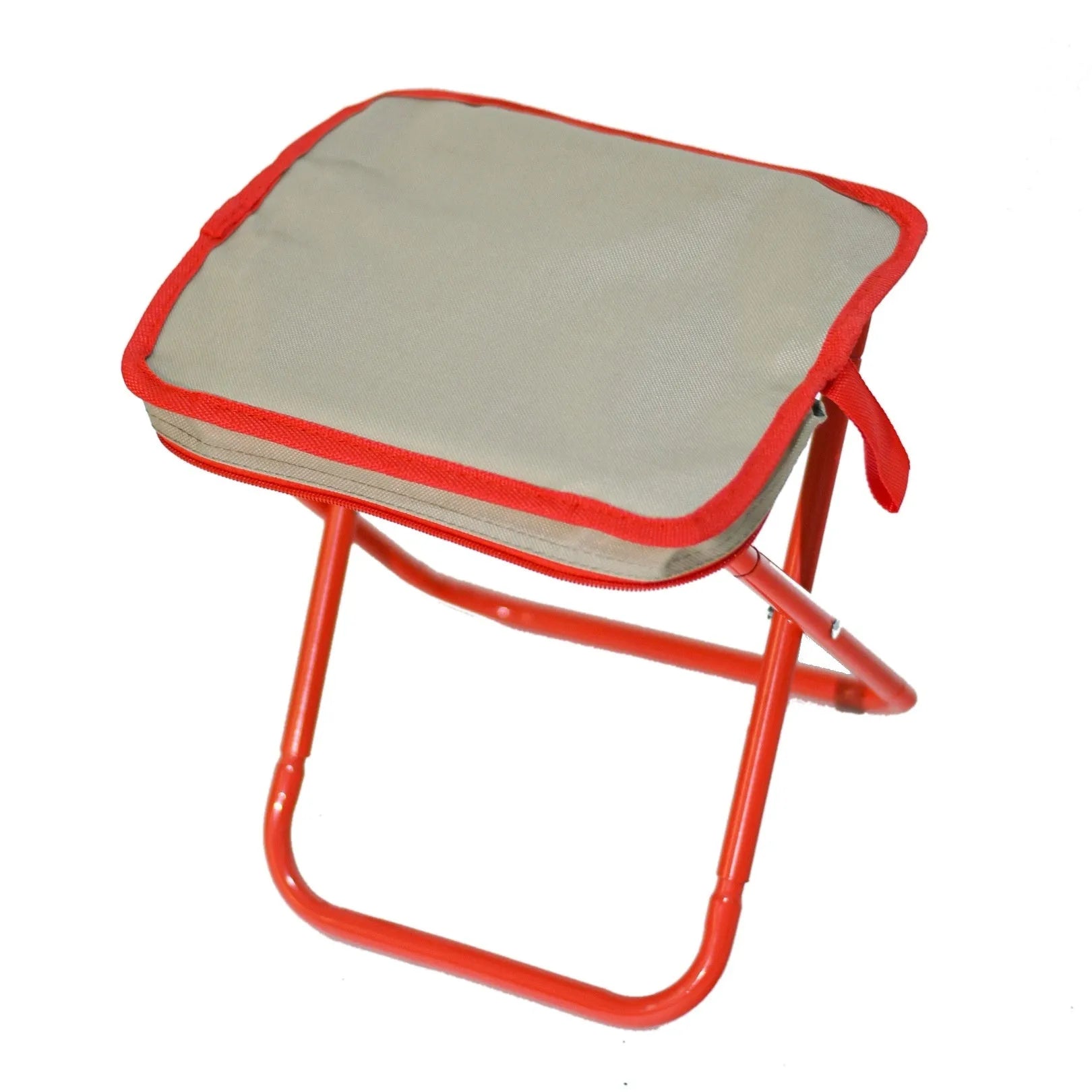 Lightweight foldable camp chair stool in Oxford fabric shown in a khaki colour.