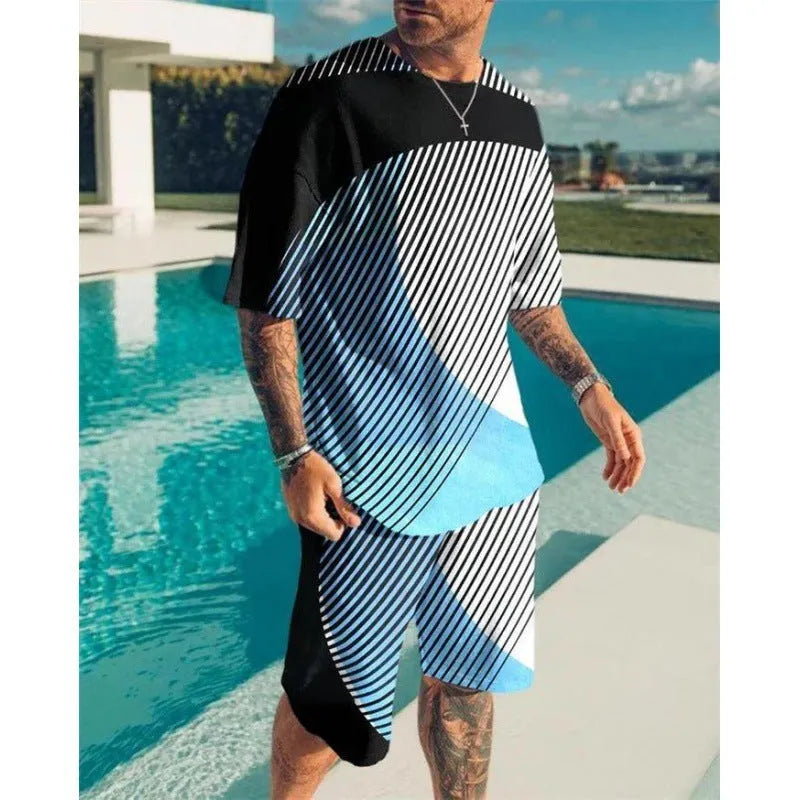 Short sleeve men's leisure set suit in mesh cloth with matching shorts, colour K155