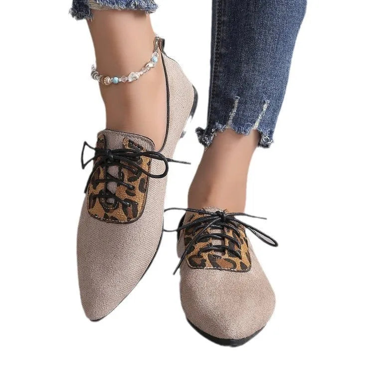Beige leopard print pointed toe pumps for women in plus sizes 36 to 43 with artificial PU upper