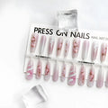 Ancient Chinese style snake year red prefabricated nail tips in drunk among flowers colour, 40 pieces, ultra-thin seamless design