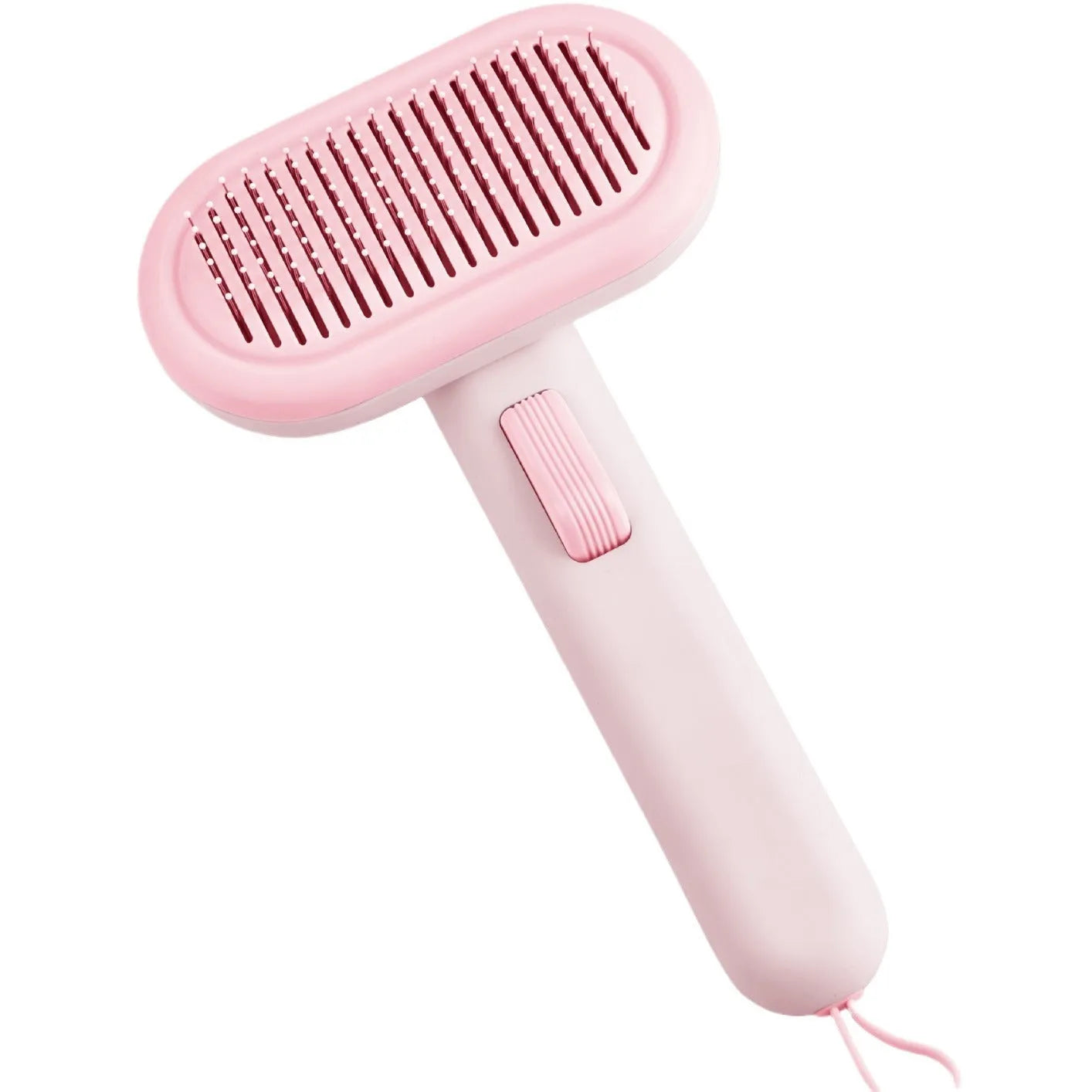 Large pet grooming comb with stainless steel teeth and one-click cleaning button in light grey colour