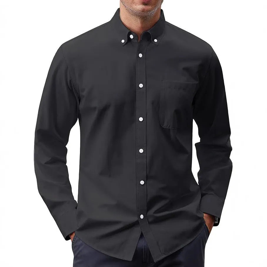 Solid colour Oxford long sleeve button shirt in cotton blend, available in multiple colours and sizes