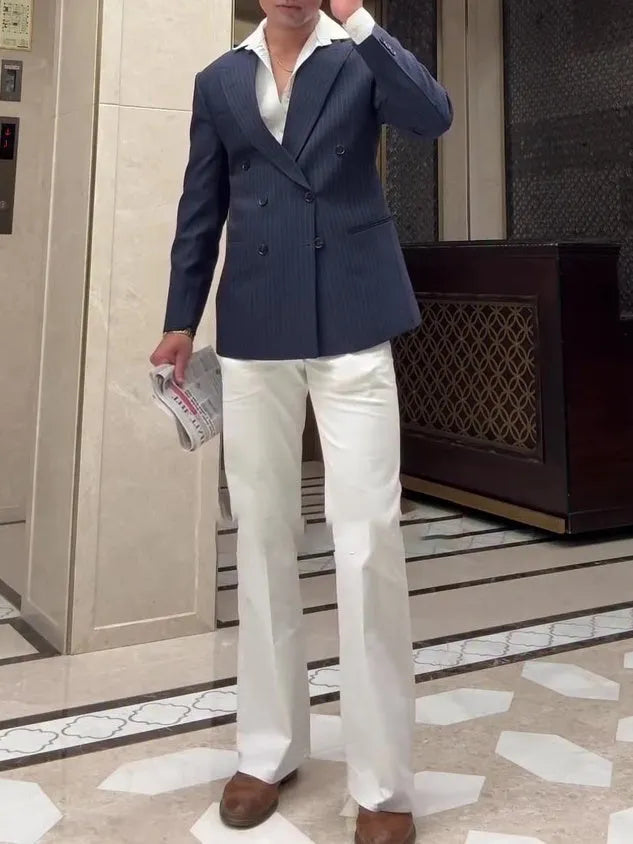 Men's striped double breasted blazer jacket in regular fit with classic design