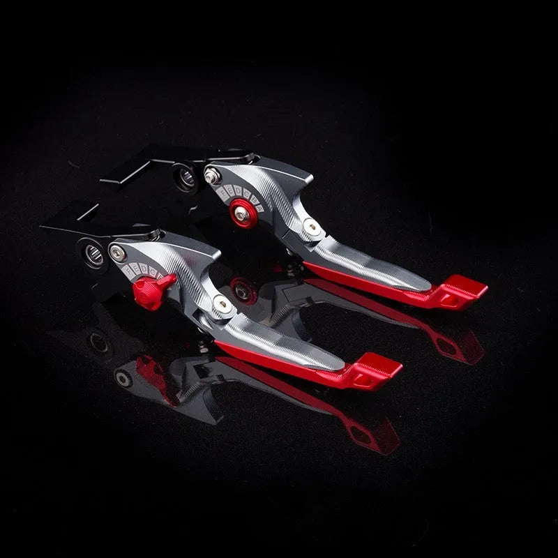 Motorcycle horn handle brake lever retrofitting kit showing adjustable mechanism and colour options