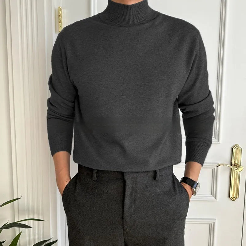 Men's business pullover mock neck sweater in acrylic, long sleeve, available in multiple colours including gray and khaki