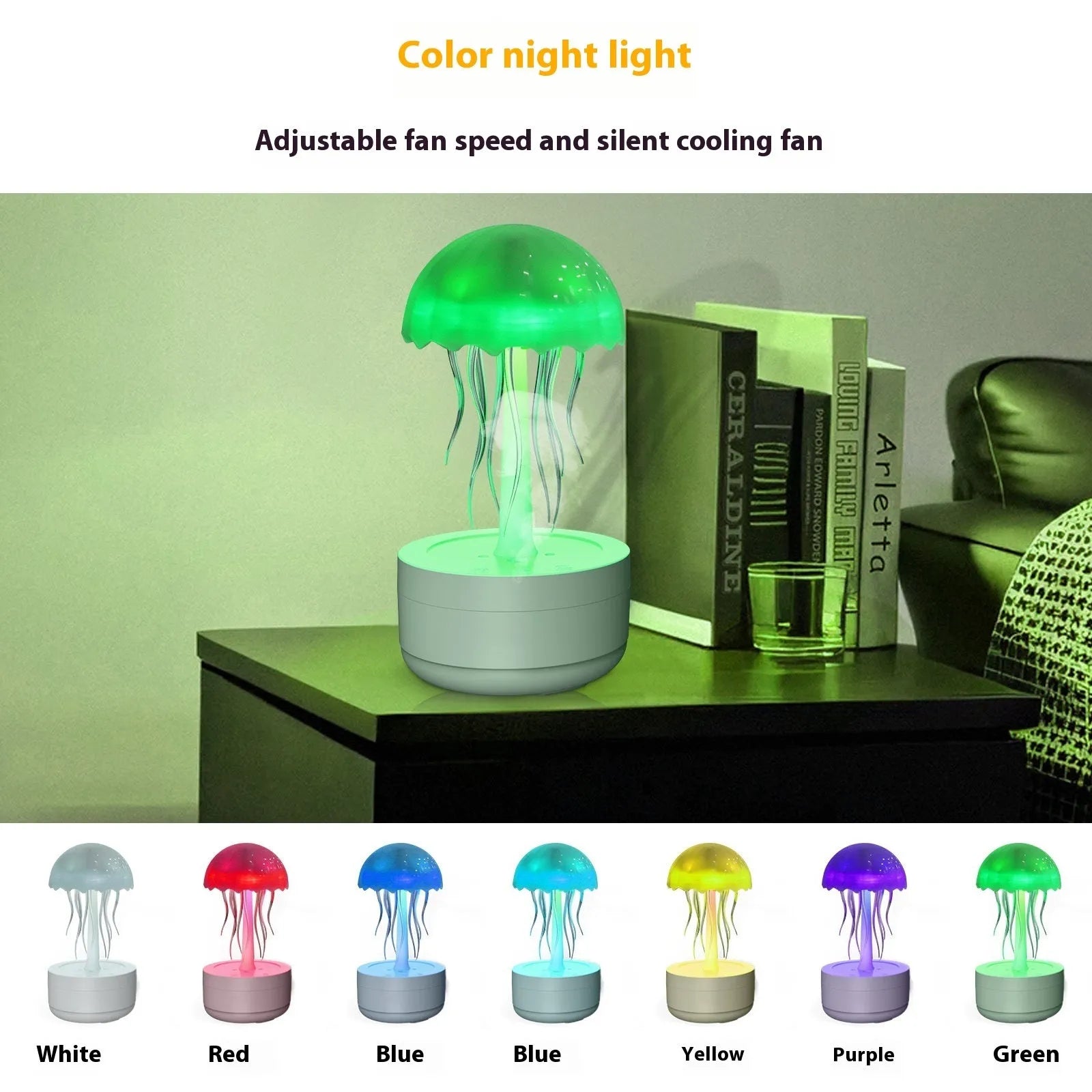 White jellyfish style humidifier diffuser with colourful LED lights and mist output