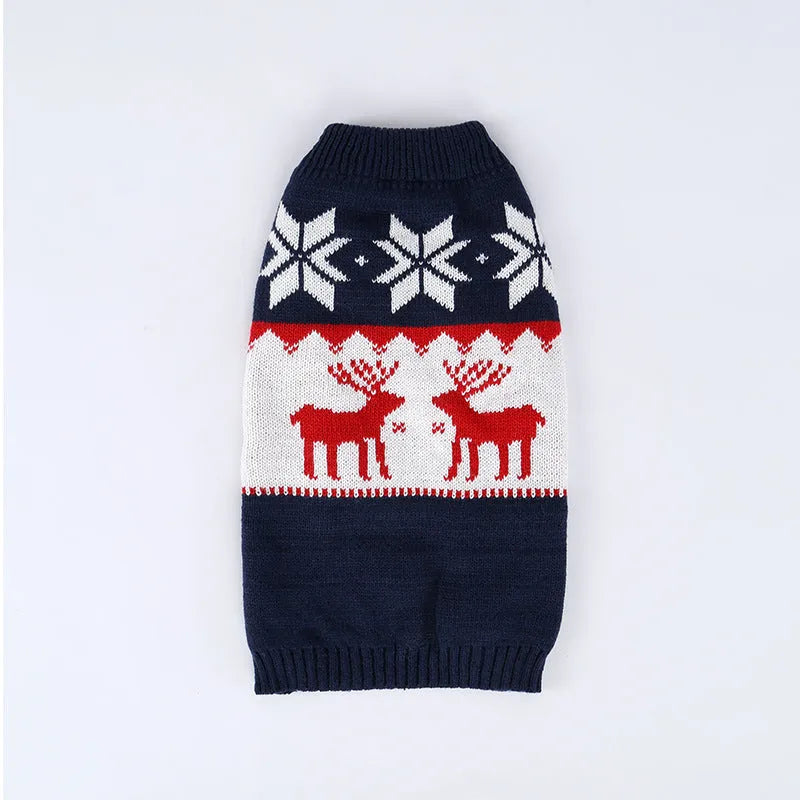 Navy blue knitted Christmas sweater for dogs in acrylic fabric with European American styling