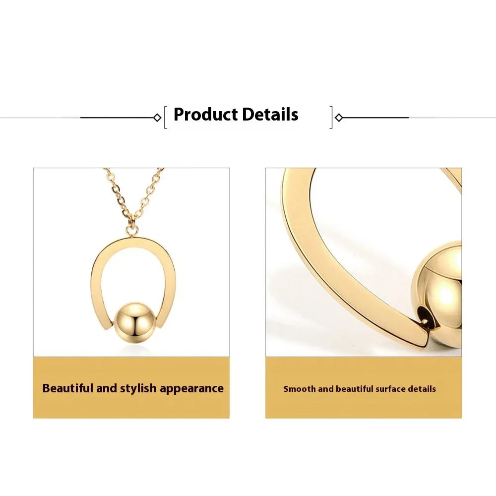Stainless steel geometric pendant necklace with adjustable bead chain in gold or silver finish
