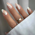 Golden Lines plaid pattern nail stickers in JF0518 jelly glue colour, medium drop shape.