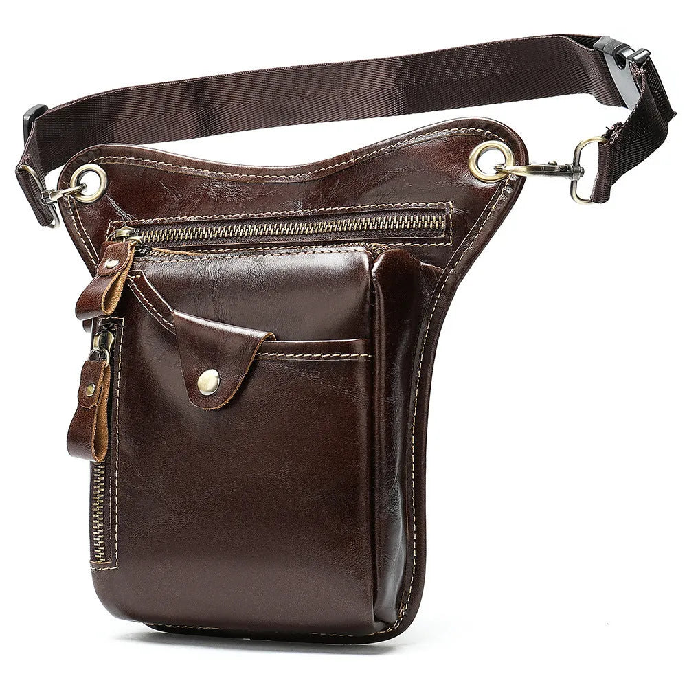 Retro brown crazy horse leather satchel bag for men with flap closure.