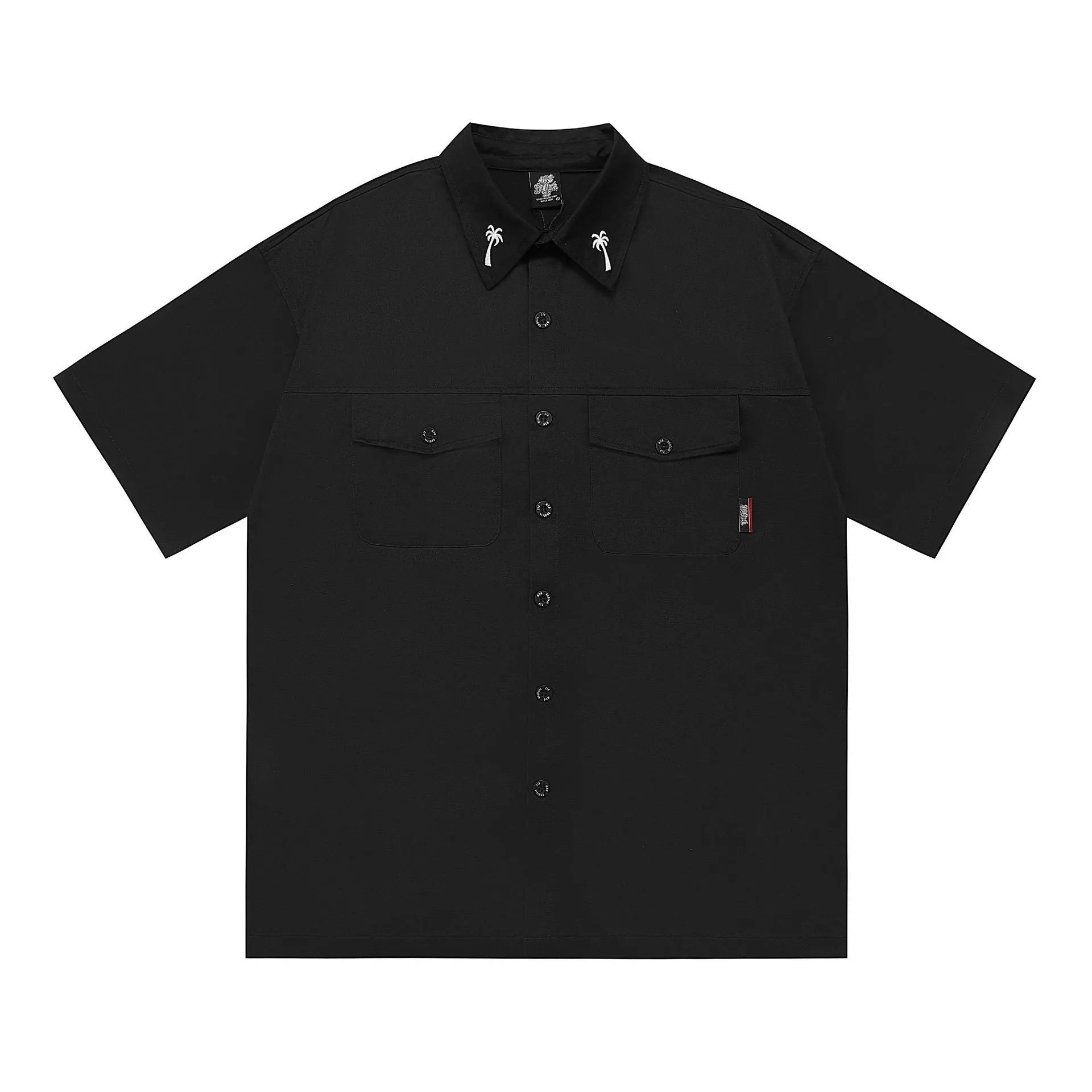 Men's cotton blend pocket work shirt in black or khaki with half sleeves and loose fit