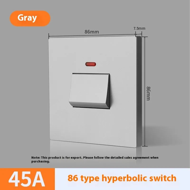 Plastic electrical switch with light panel for curved rack mounting in gold, grey or white