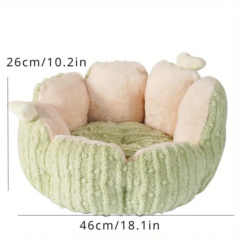 Soft green cactus-shaped pet kennel bed for cats and small dogs on a wooden floor.