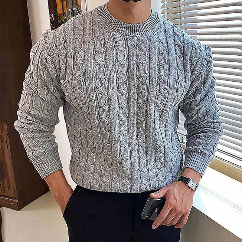 Men's thick knit turtleneck sweater in dark blue, polyester fibre pullover for autumn and winter casual wear