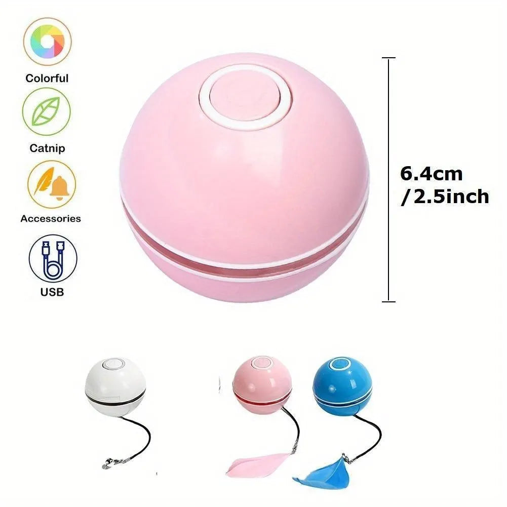 Electric cat toy with LED light and feather attachments in Pink colour on a white background