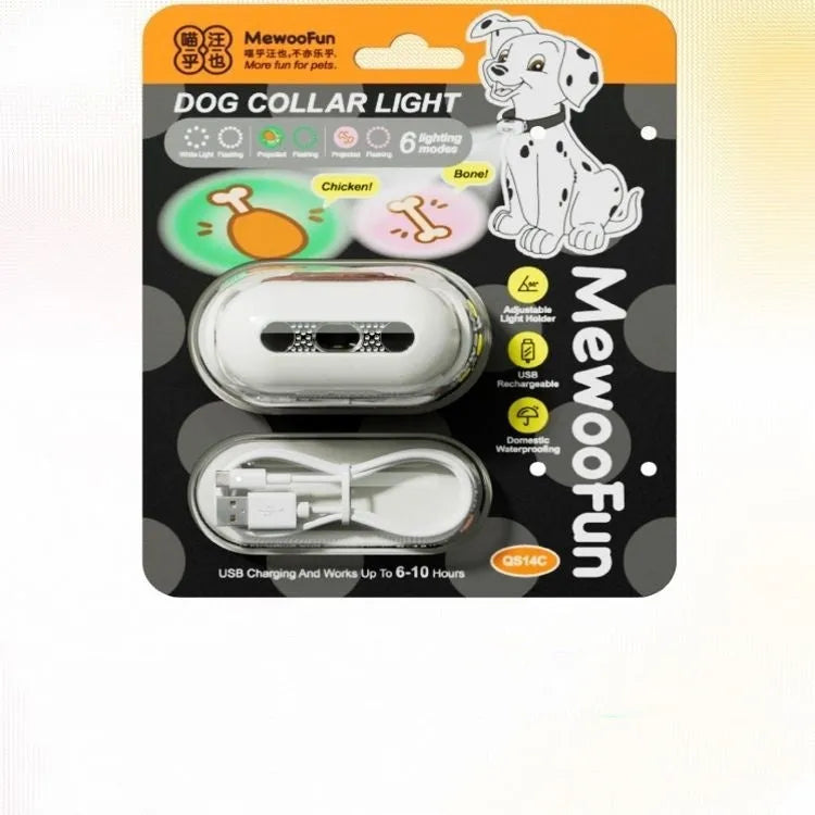 Pet luminous collar LED light in fresh pink hanging from dog collar with pattern display