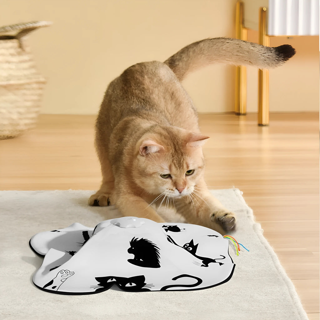 Electronic self-moving cat teaser toy with plastic construction measuring 19.8cm