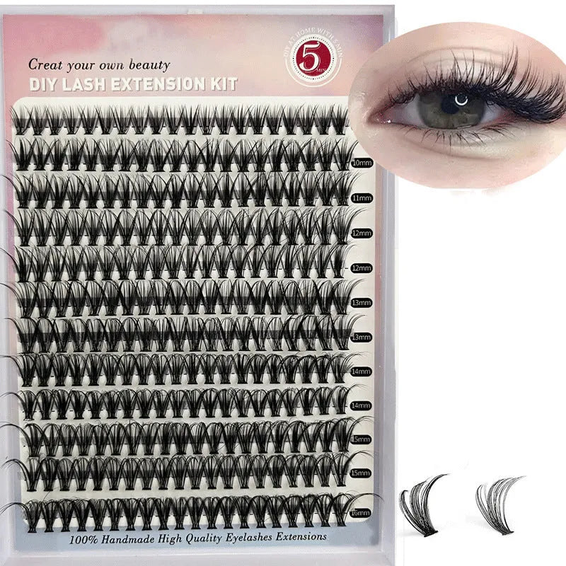 Mixed package of DIY 30D and 40D cluster false eyelashes ranging from 9mm to 16mm with tweezers