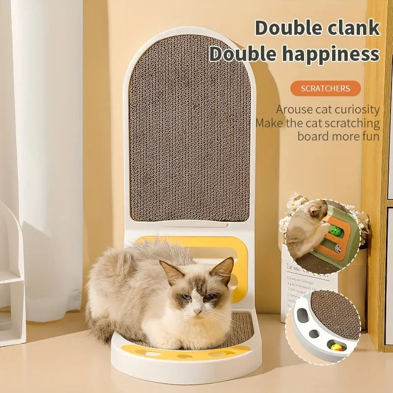 L-shaped vertical cat scratching board in grey, green, or white, showing thickened scratching surface.