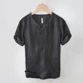 Simple casual linen T-shirt top in khaki, short sleeves, pullover style