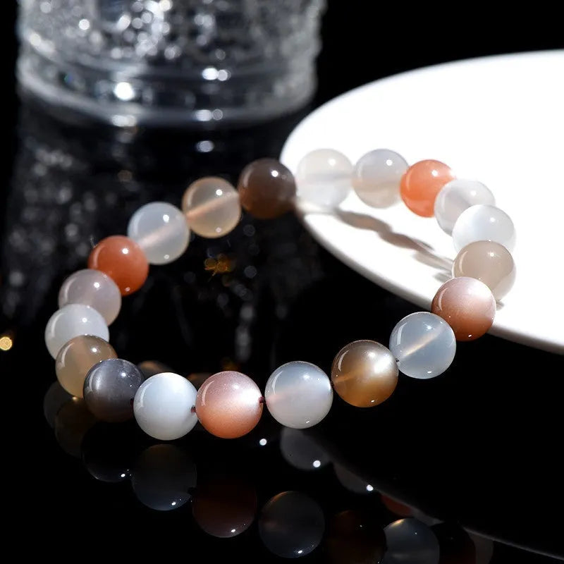 Natural Moonstone bracelet with colourful moon light design on wrist