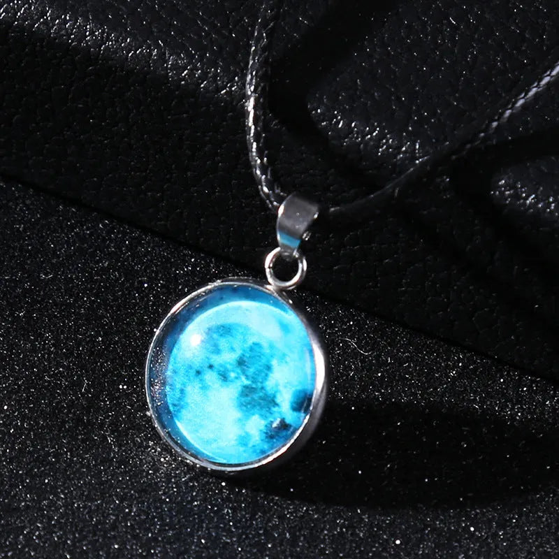 Luminous alloy pendant necklace with glass and coloured glaze Christmas moon night sky constellation design