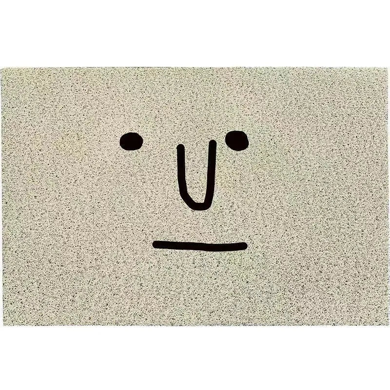Square cartoon 'Mr. Big Nose' geometric pattern PVC floor mat with steel wire ring edge.