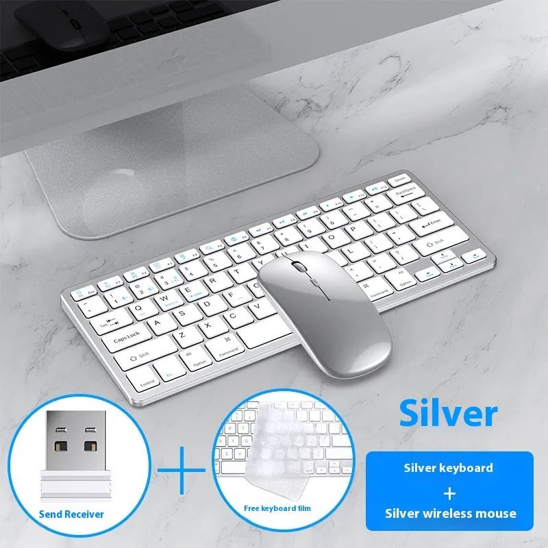 Ultra-thin wireless keyboard and mouse suit in Black, Gun Colour, or Silver with receiver and protective cover
