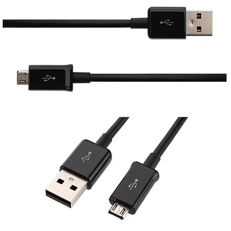 Black and white Android Micro USB data cable for phone charging and computer data transfer