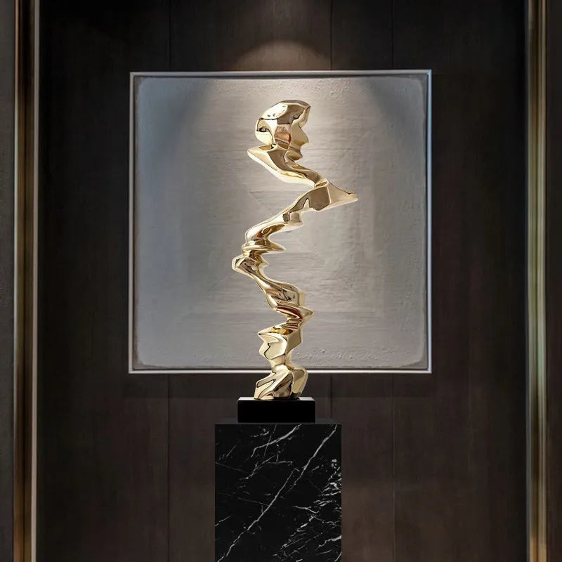Abstract wall ornament in metallic gold, silver or blue finish for minimalist interior decoration