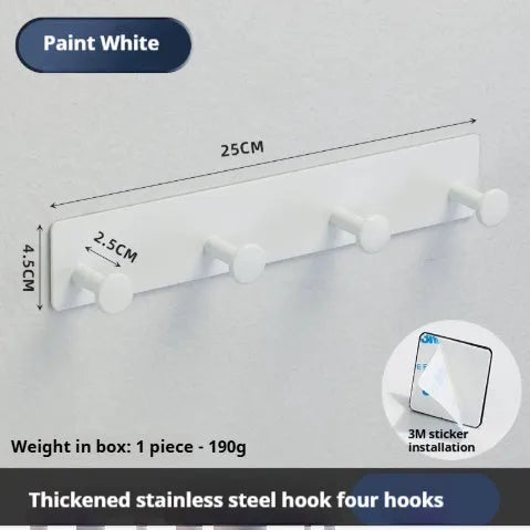 Screwless wall mounted clothes hook rack with mushroom head hooks in 3-hook configuration
