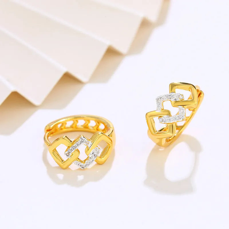 Geometric hollow-out gold electroplated alloy earrings with simple style design