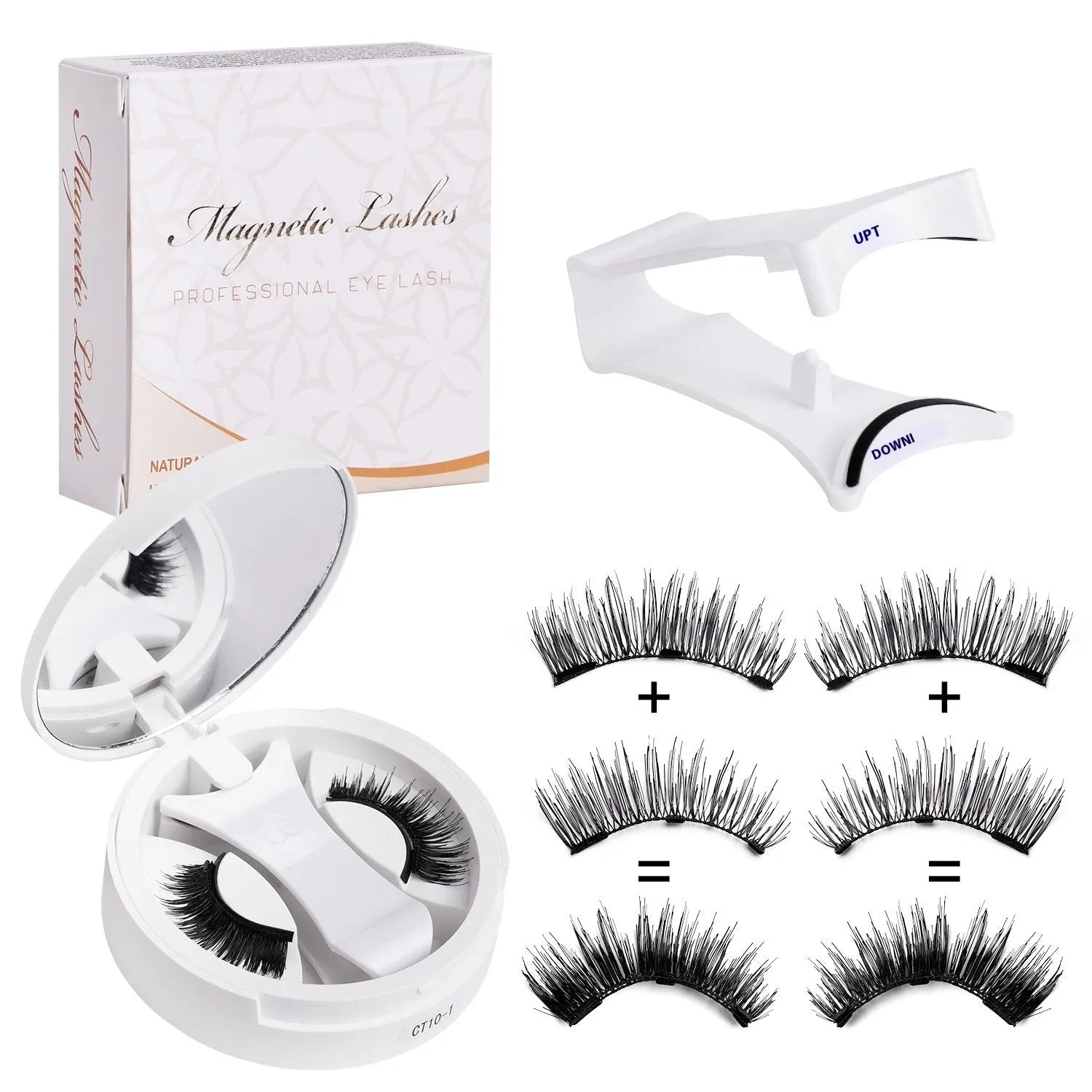 Magnetic false eyelashes inside a portable integrated soap holder case.