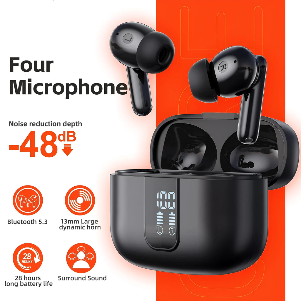 Wireless Bluetooth in-ear headset with digital display, black colour, ABS material