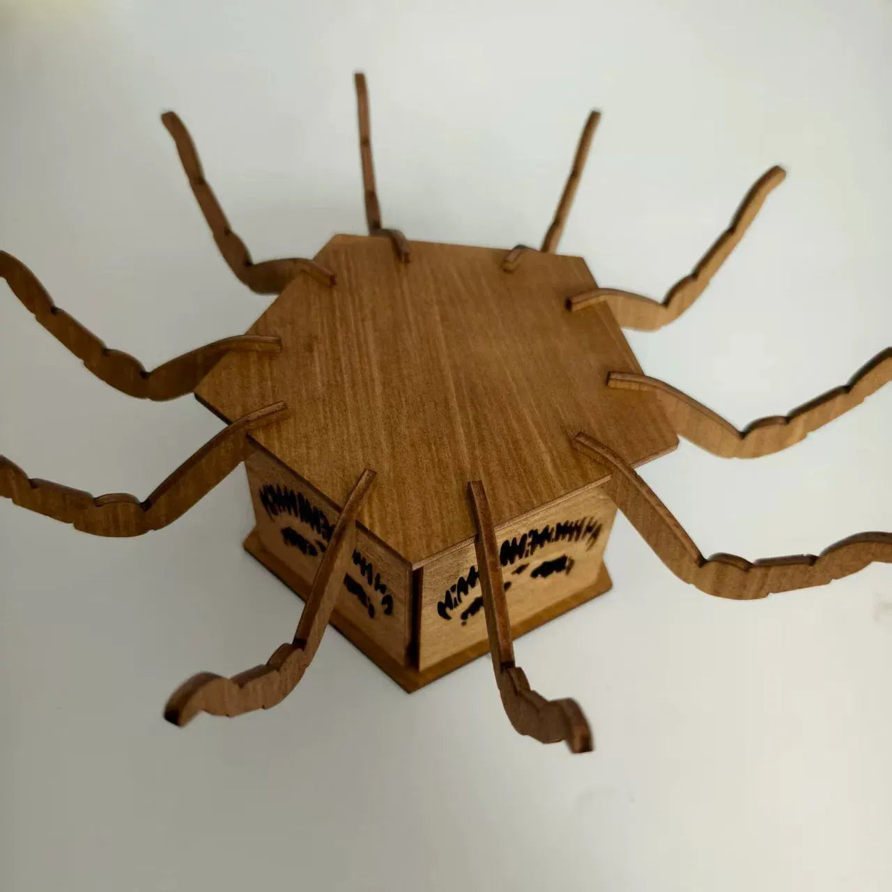 Modern minimalist wooden spider lantern candlestick Halloween decoration measuring 21cm tall