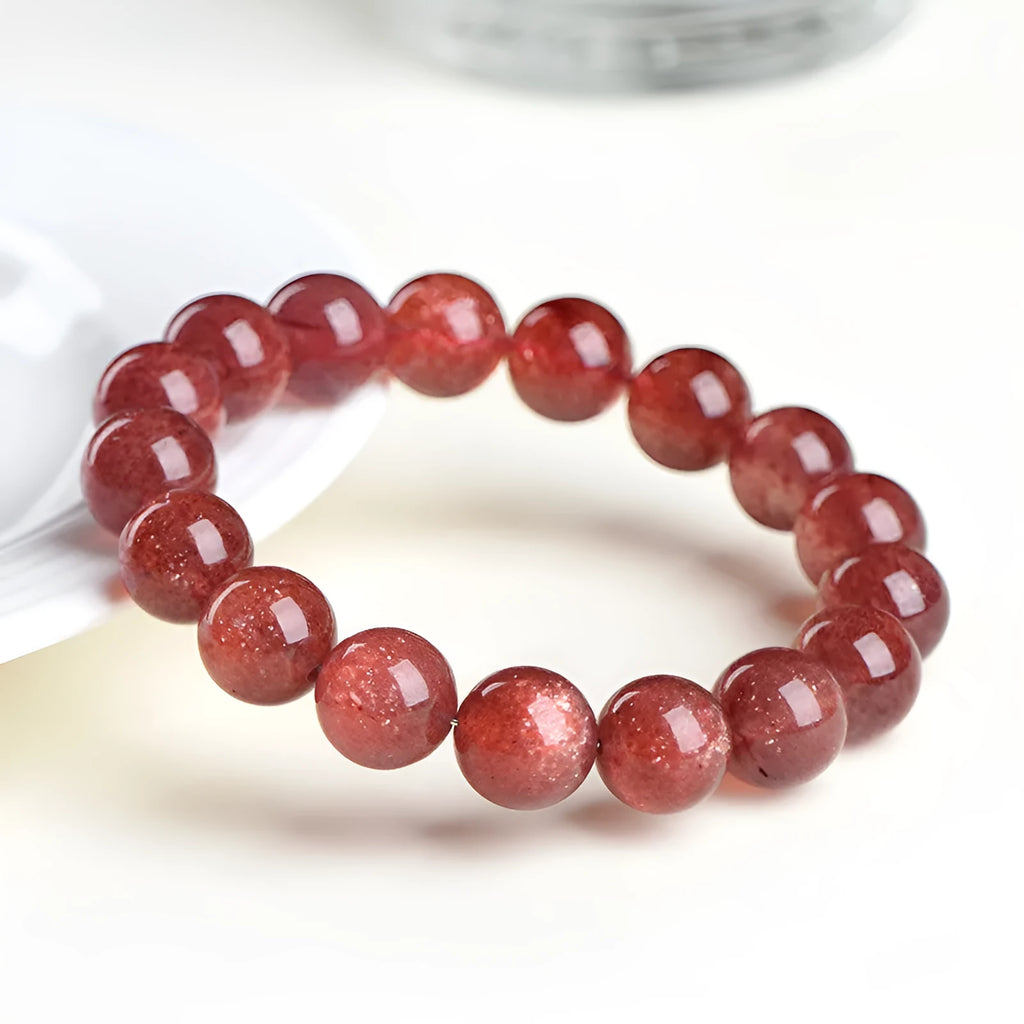 Natural strawberry quartz bracelet with geometric polished beads in cherry red colour