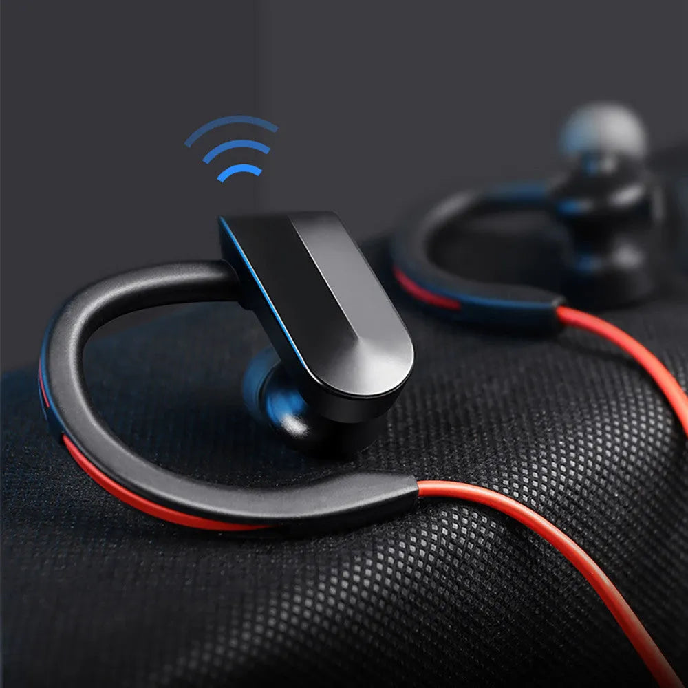 Wireless neck mounted Bluetooth earphones in black colour showing earpieces and neckband
